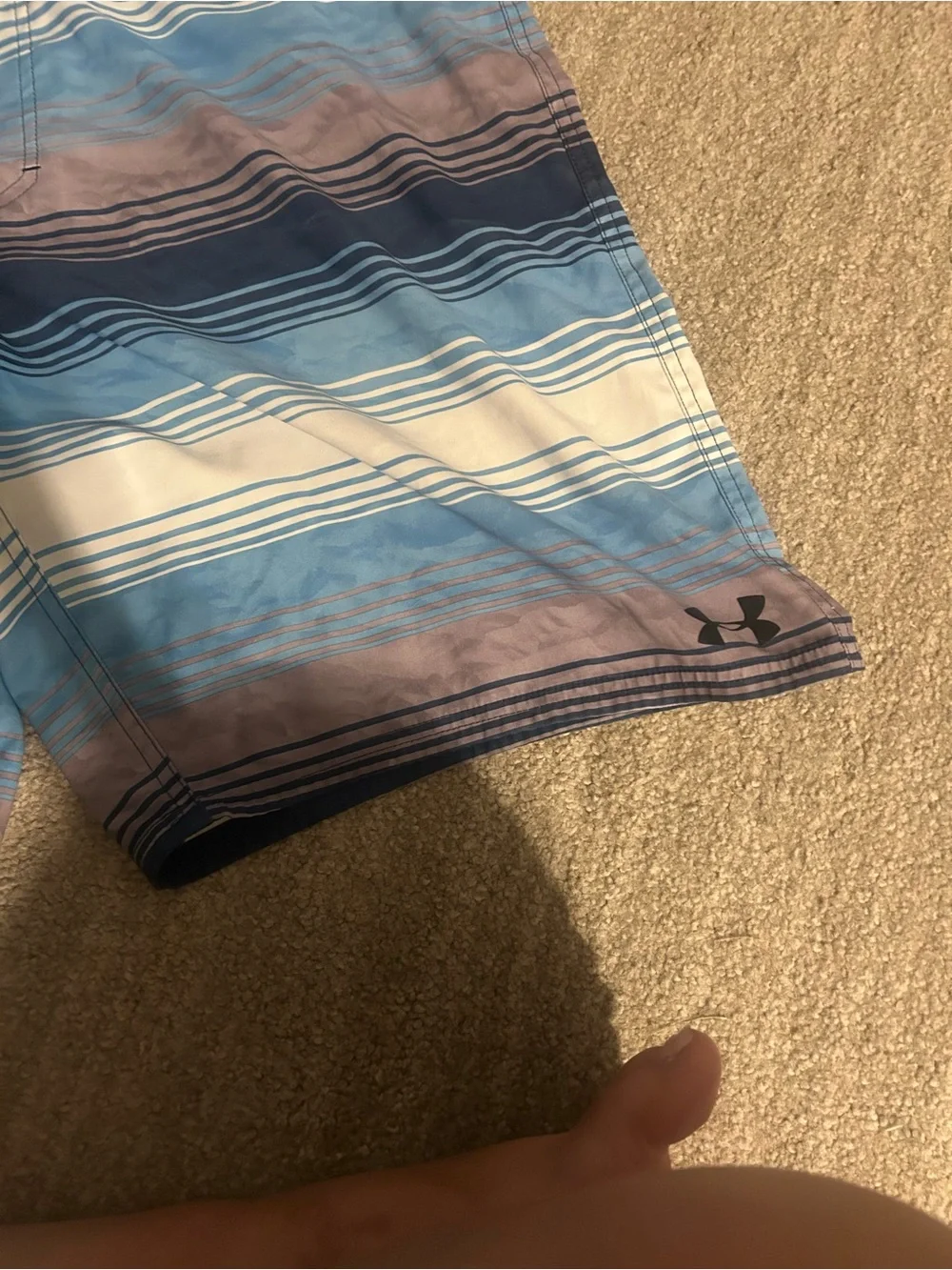 Under Armour Blue, Navy and Cream Striped Swim Board Shorts